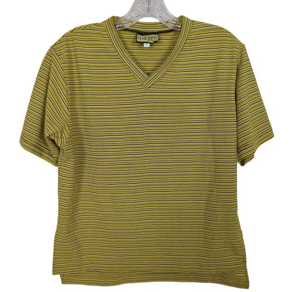 Crash Poets Mens Striped V-Neck short sleeve yellow black‎ Vintage Stretchy Top - Picture 1 of 8